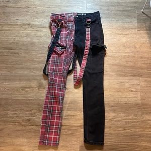 Red Plaid Split Leg Suspender Stinger Jeans